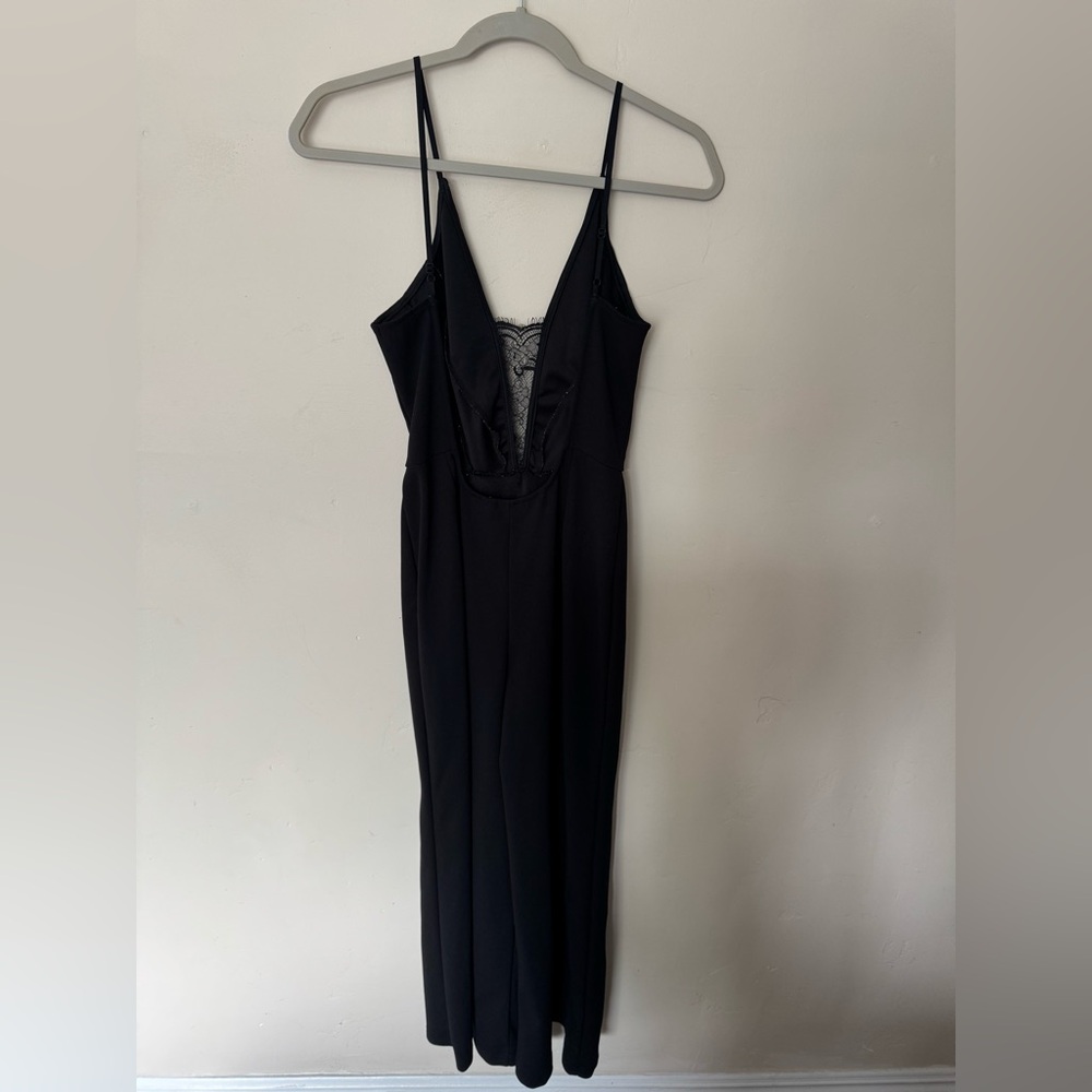 Elegant Black Lace-Trimmed Jumpsuit